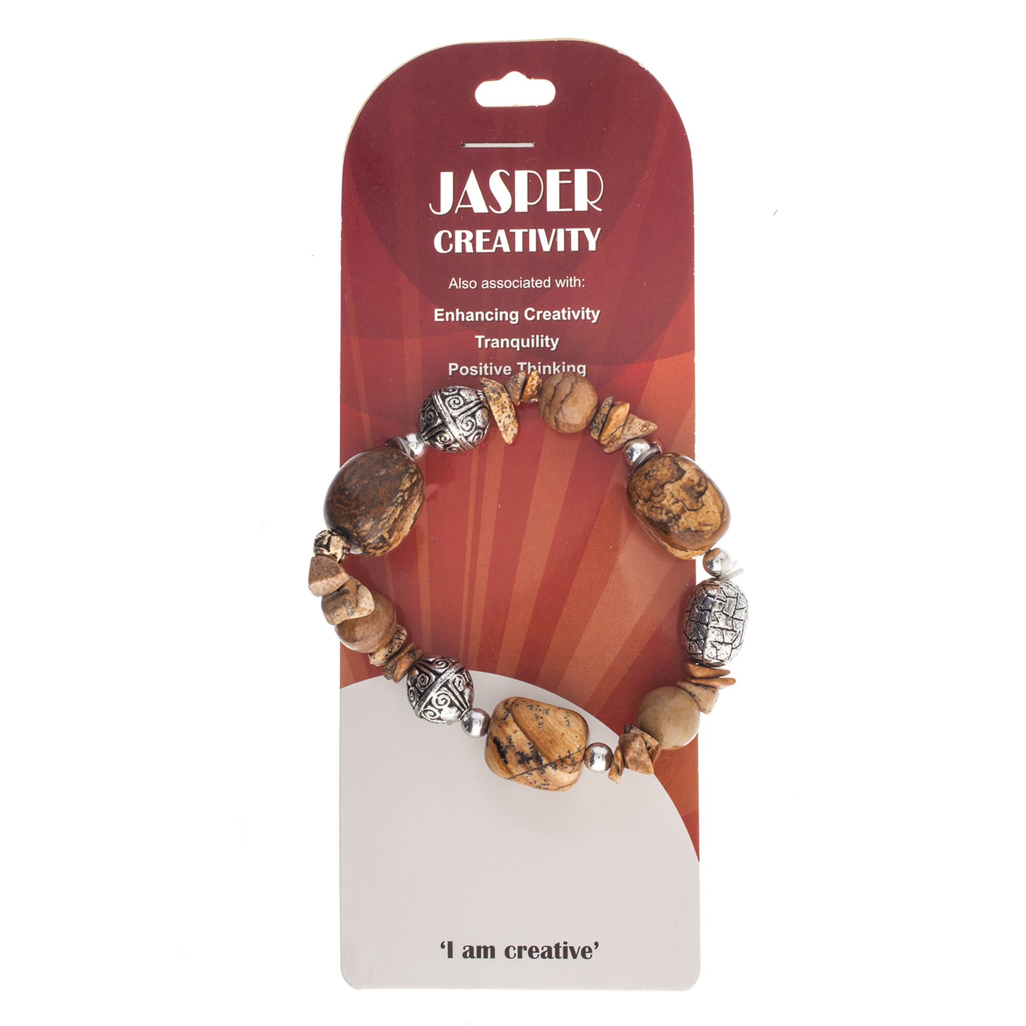 John Bead Brown Jasper Stretch Bracelet with Silver Filigree Beads